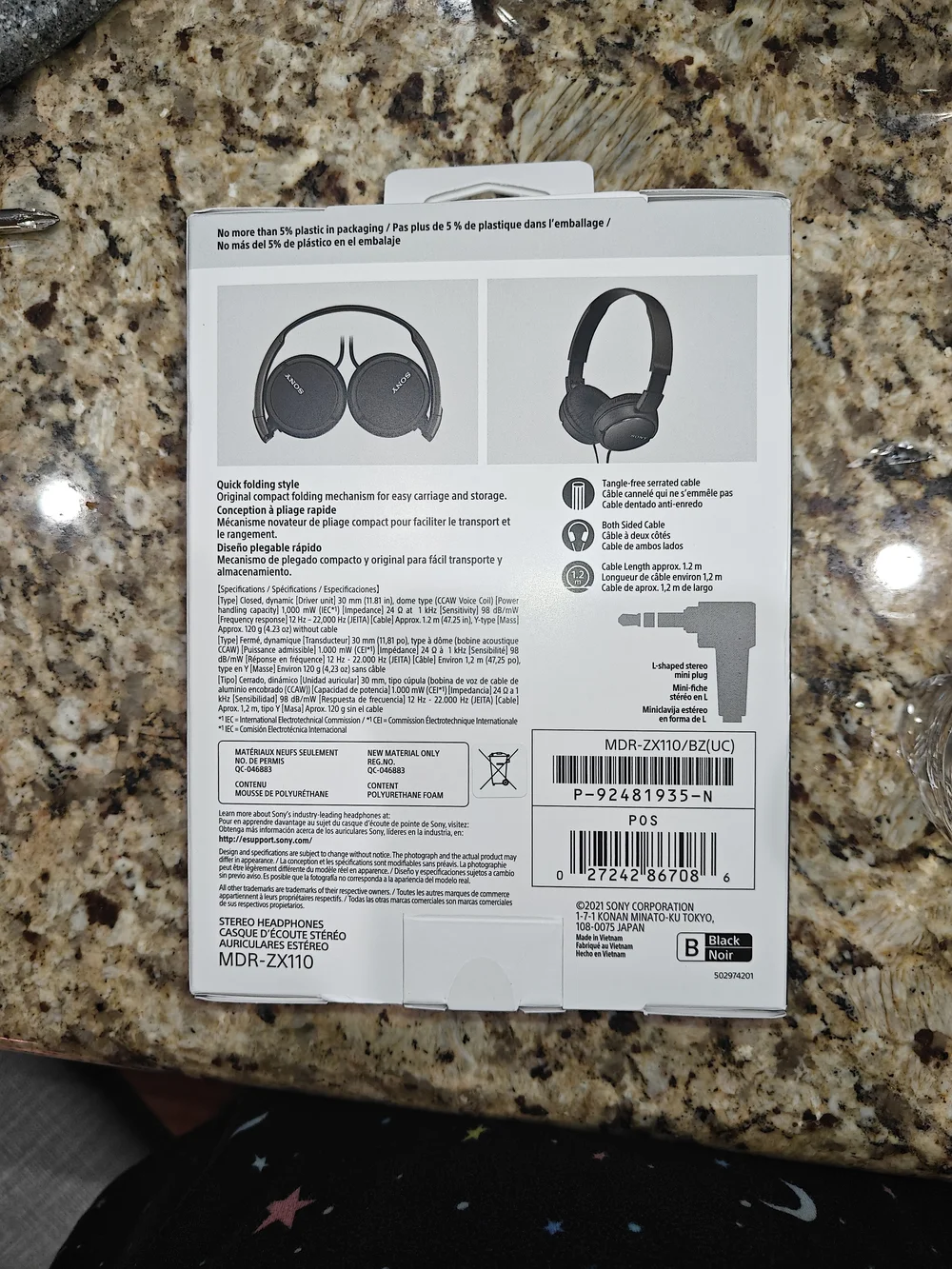 Sony MDR-ZX110 Black On-Ear Headphones